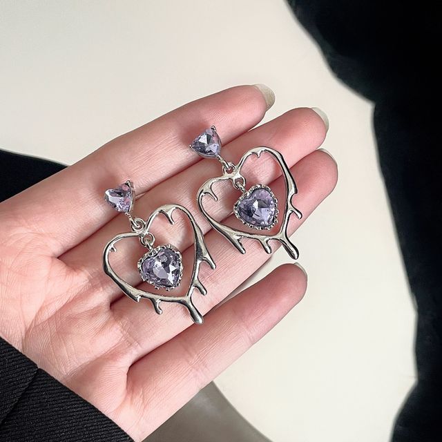 Rhinestone Heart Drop Earring SpreePicky