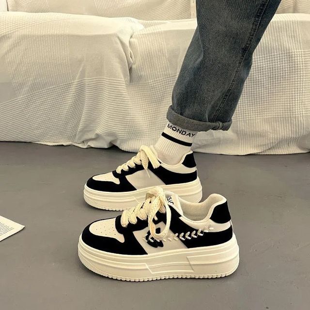 Platform Stitch Panel Sneakers SpreePicky