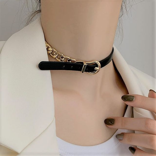 Chain Faux Leather Buckle Choker SpreePicky