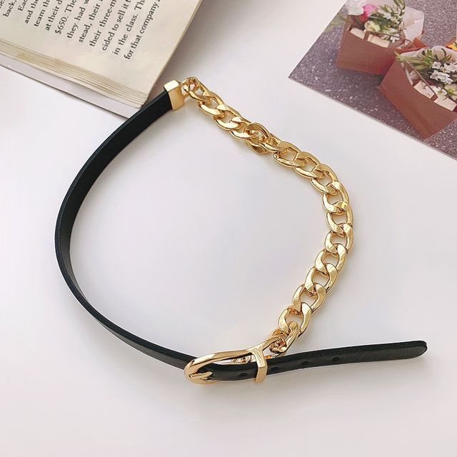 Chain Faux Leather Buckle Choker SpreePicky