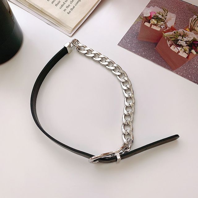 Chain Faux Leather Buckle Choker SpreePicky