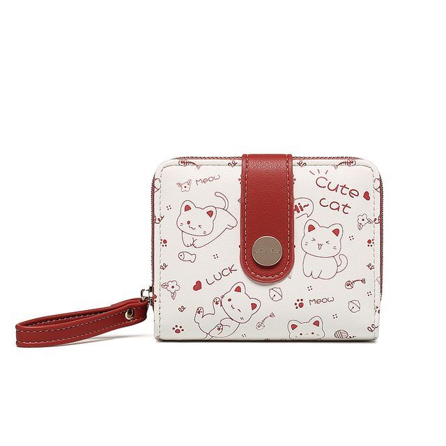 Cat Print Two-Tone Short Wallet SpreePicky