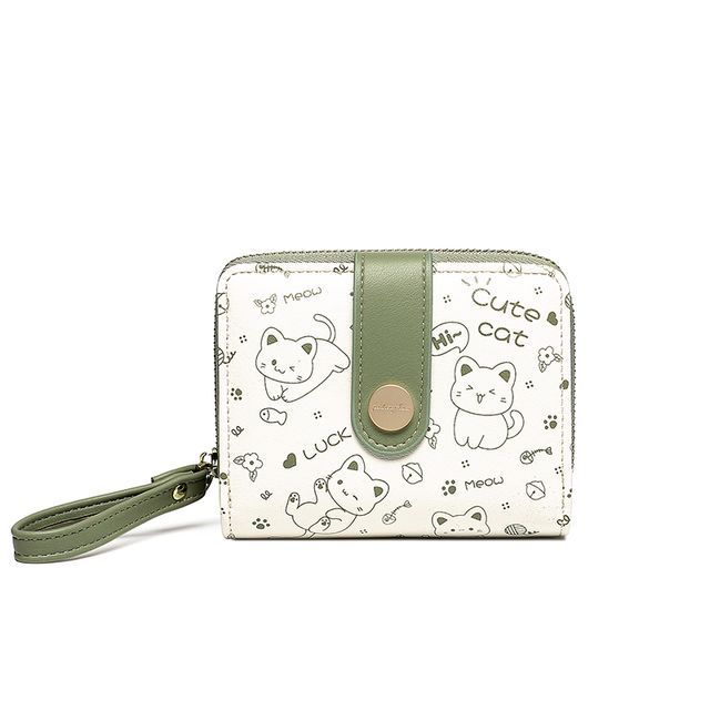 Cat Print Two-Tone Short Wallet SpreePicky