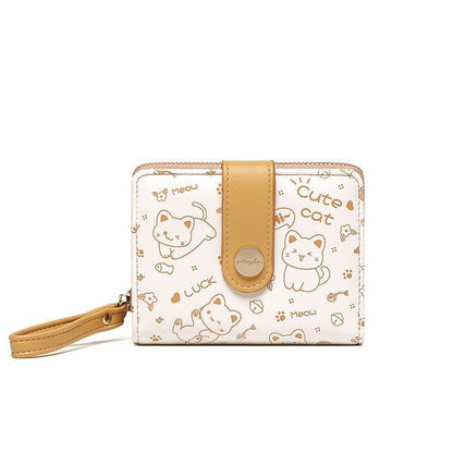 Cat Print Two-Tone Short Wallet SpreePicky