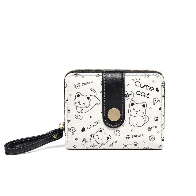 Cat Print Two-Tone Short Wallet SpreePicky