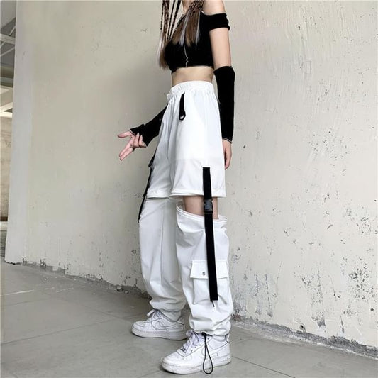 High Waist Straight-Fit Wide-Leg Detachable Cargo Pants SpreePicky