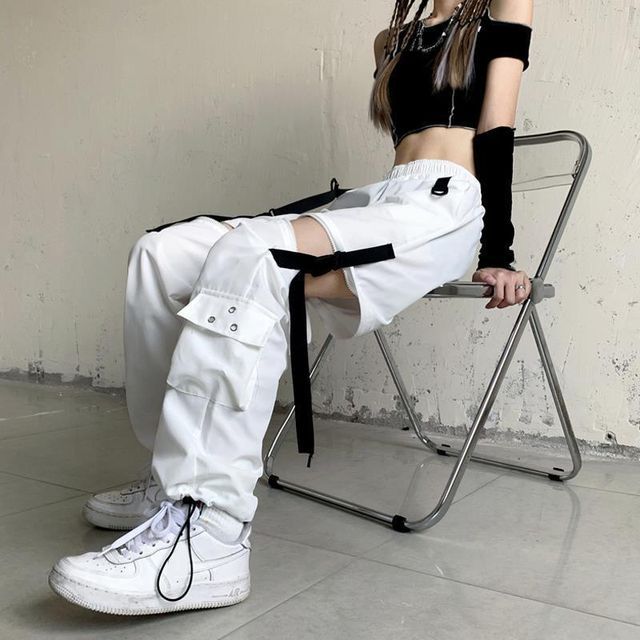 High Waist Straight-Fit Wide-Leg Detachable Cargo Pants SpreePicky