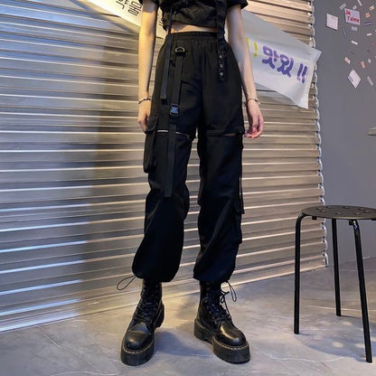 High Waist Straight-Fit Wide-Leg Detachable Cargo Pants SpreePicky