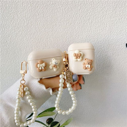 Floral Bear Faux Pearl Chain AirPods / Pro Earphone Case Skin SpreePicky