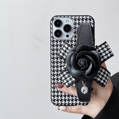 Floral Houndstooth Strap Phone Case - iPhone 14 Pro Max / 14 Pro / 14 Max / 14 / 13 Pro Max / 13 Pro / 13 / 13 mini / 12 Pro Max / 12 Pro / 12 / 12 mini / 11 Pro Max / 11 Pro / 11 / SE / XS Max / XS / XR / X / 8 / 8 Plus / 7 / 7 Plus SpreePicky