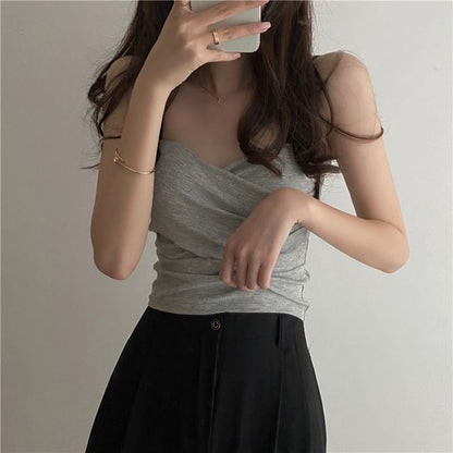 Sweetheart Neckline Plain Crop Camisole Top mySite