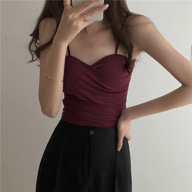 Sweetheart Neckline Plain Crop Camisole Top mySite