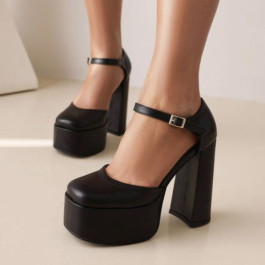 Platform Square Toe D'Orsay Block Heel Mary Jane Pumps SpreePicky