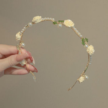 Faux Pearl Rose Headband SpreePicky