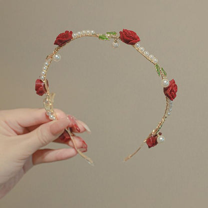 Faux Pearl Rose Headband SpreePicky