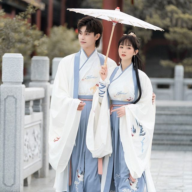 Couple Matching Crane Embroidered Hanfu Costume Set SpreePicky