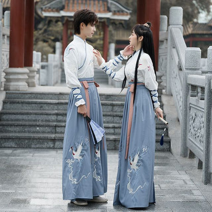 Couple Matching Crane Embroidered Hanfu Costume Set SpreePicky