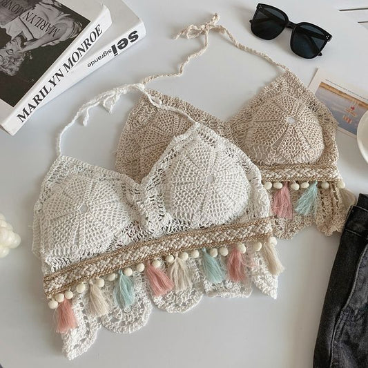 Halter Tassel Crochet Knit Bralette mySite