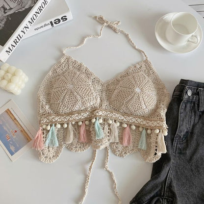 Halter Tassel Crochet Knit Bralette mySite