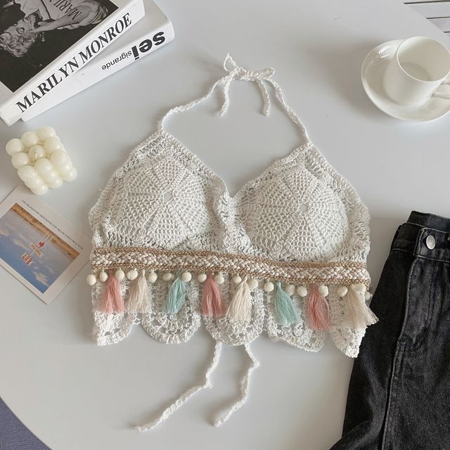 Halter Tassel Crochet Knit Bralette mySite