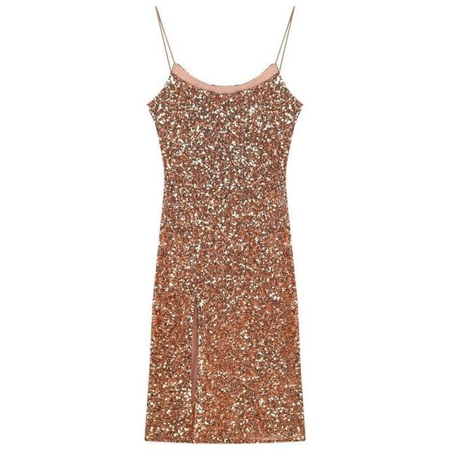 Spaghetti Strap Sequined Slit Bodycon Cocktail Dress SpreePicky