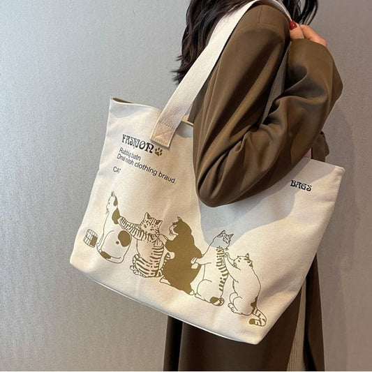 Cat Print Canvas Tote Bag mySite