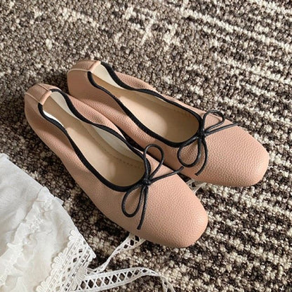 Contrast Trim Ribbon Ballet Flats SpreePicky