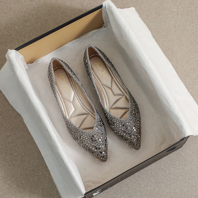 Rhinestone Pointed Flats SpreePicky