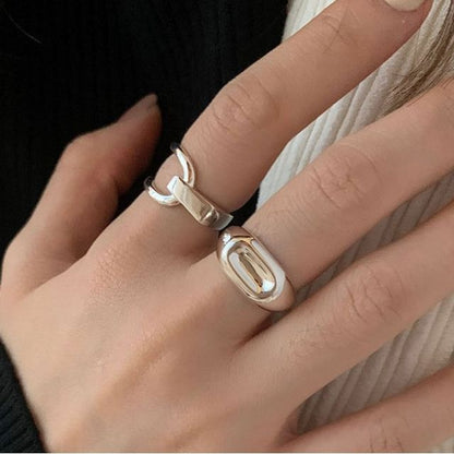 Polished / Asymmetrical Layered Alloy Open Ring SpreePicky