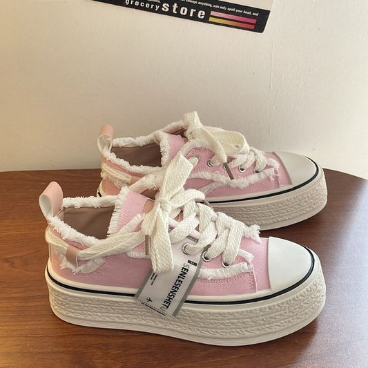 Distressed Canvas Platform Sneakers SpreePicky