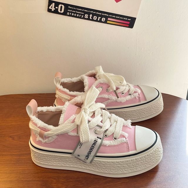 Distressed Canvas Platform Sneakers SpreePicky