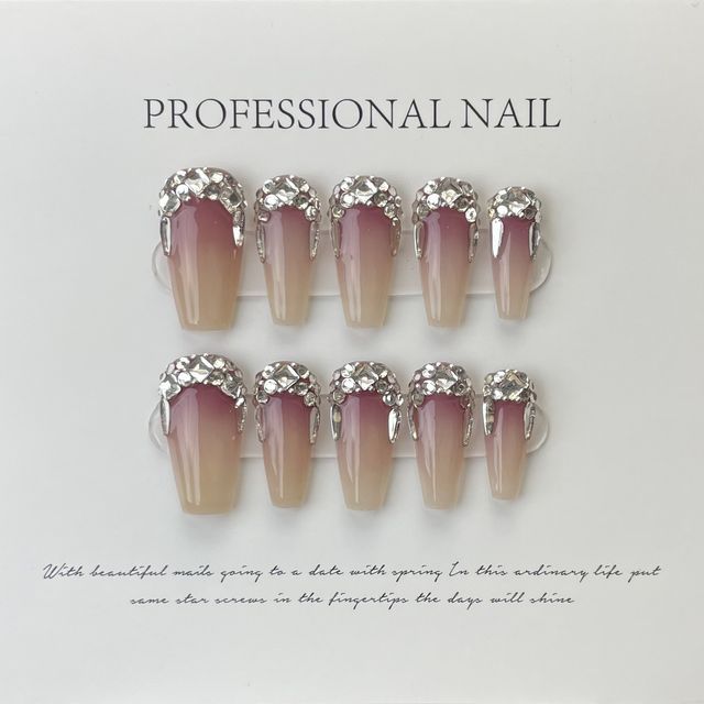 Rhinestone Gradient Faux Nail Tips SpreePicky