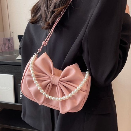 Faux Pearl Strap Bow Crossbody Bag SpreePicky