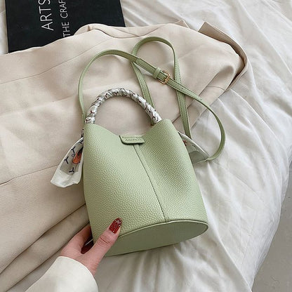 Faux Leather Top Handle Bucket Bag SpreePicky