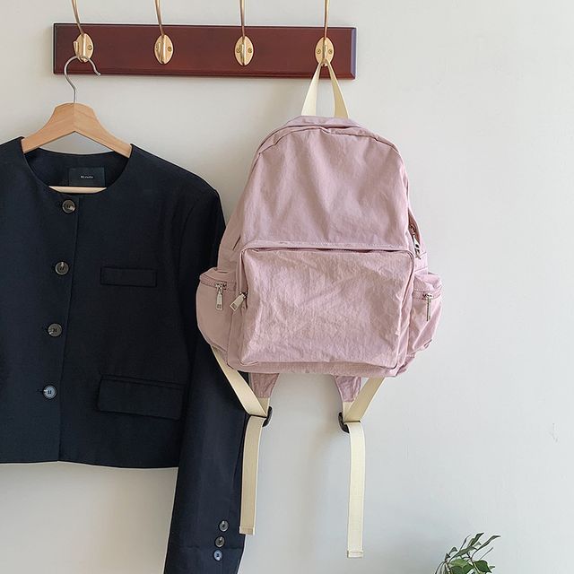 Nylon Plain Zip Backpack SpreePicky