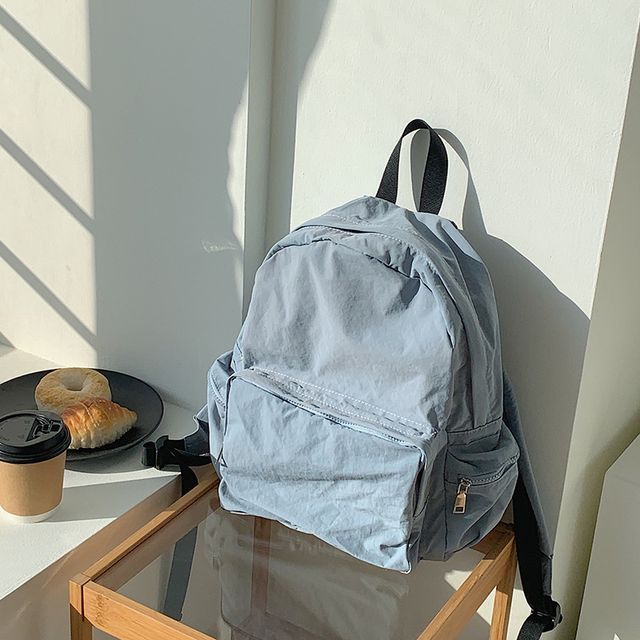 Nylon Plain Zip Backpack SpreePicky