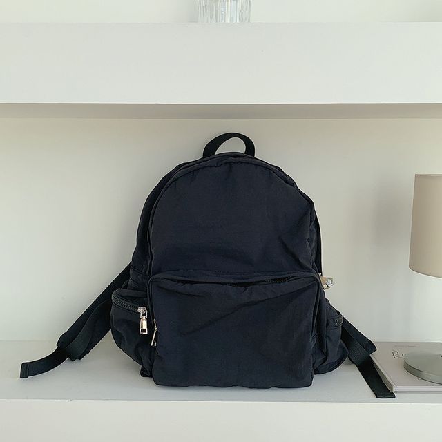 Nylon Plain Zip Backpack SpreePicky