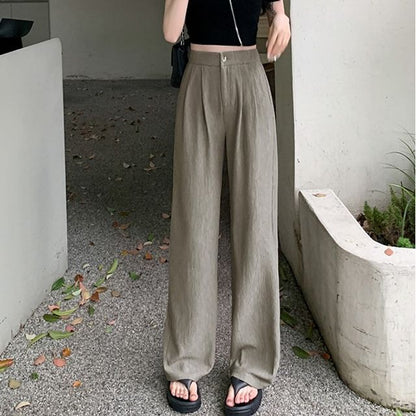 High Rise Ribbed Wide Leg Slacks SpreePicky