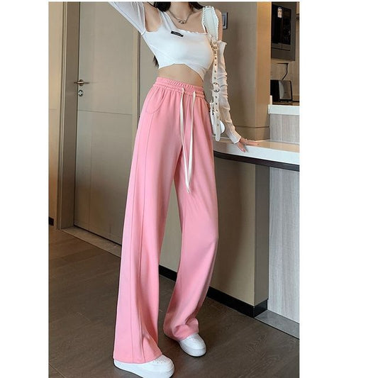 Drawstring Waist Plain Wide Leg Sweatpants SpreePicky