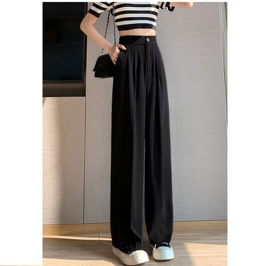 High Rise Plain Wide Leg Suit Pants SpreePicky