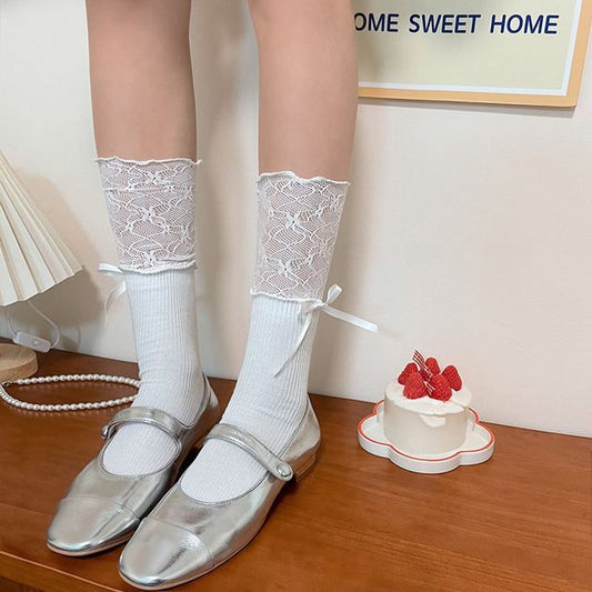 Lace Panel Ribbed Socks SpreePicky