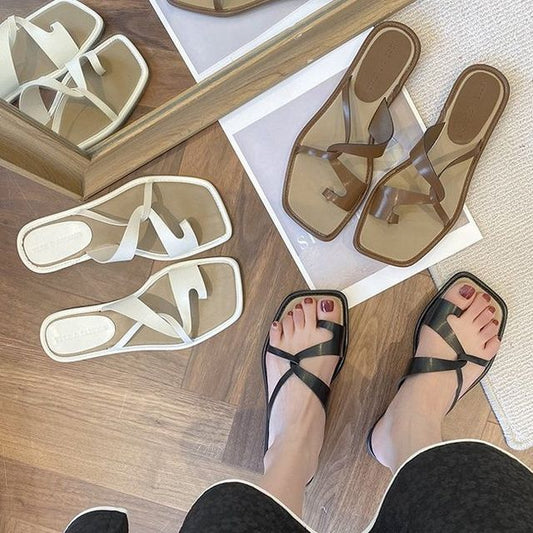 Square-Toe Toe-Loop Slide Sandals mySite