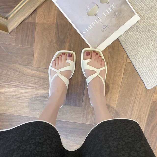 Square-Toe Toe-Loop Slide Sandals mySite