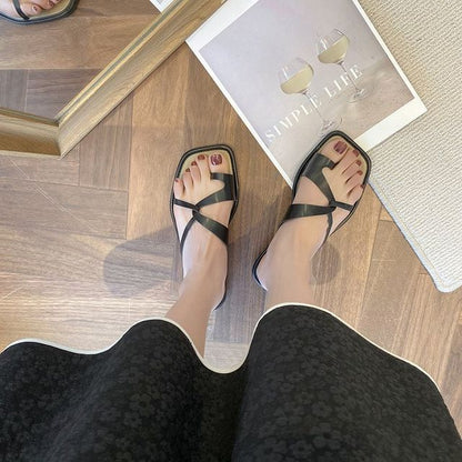 Square-Toe Toe-Loop Slide Sandals mySite