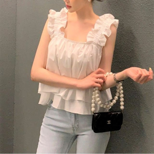 Ruffle Trim Plain Flowy Cami Top mySite