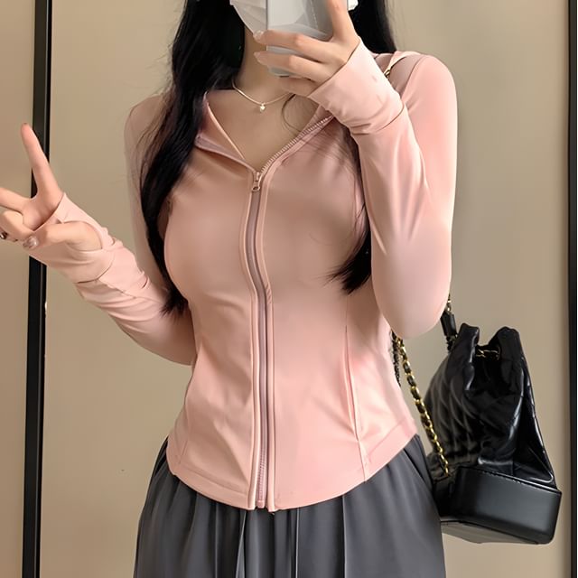 Plain Hooded Zip Jacket SpreePicky