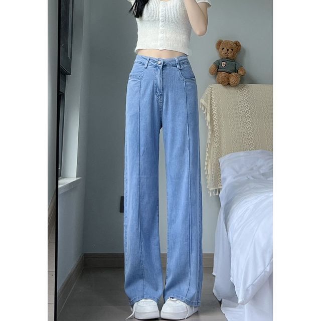 High Waist Washed Wide Leg Jeans SpreePicky