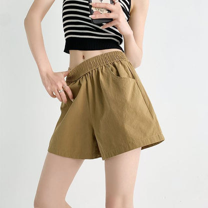 Elastic Waist Plain Shorts SpreePicky