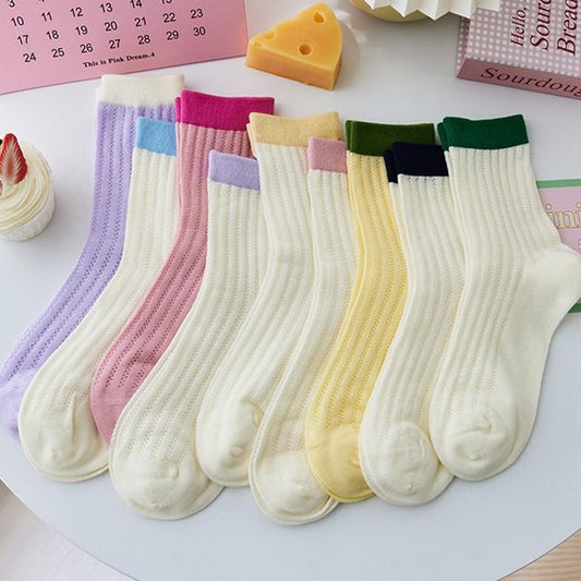 Contrast Trim Pointelle Knit Socks / Set SpreePicky