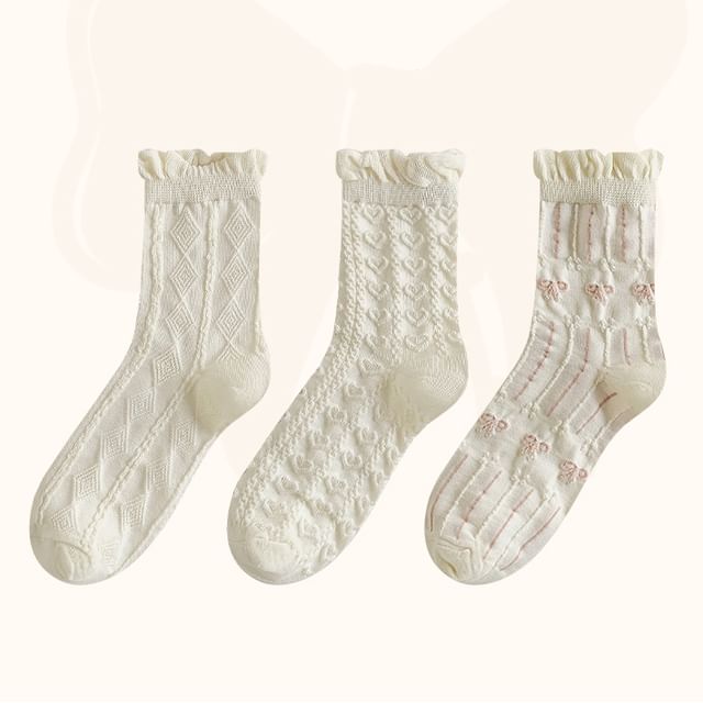 Set of 3 Pairs: Plain Ruffle Trim Socks SpreePicky